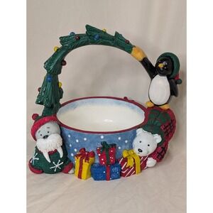 Vintage St. Nicholas Square 1999 Holiday Handle Basket Christmas Home Decor
